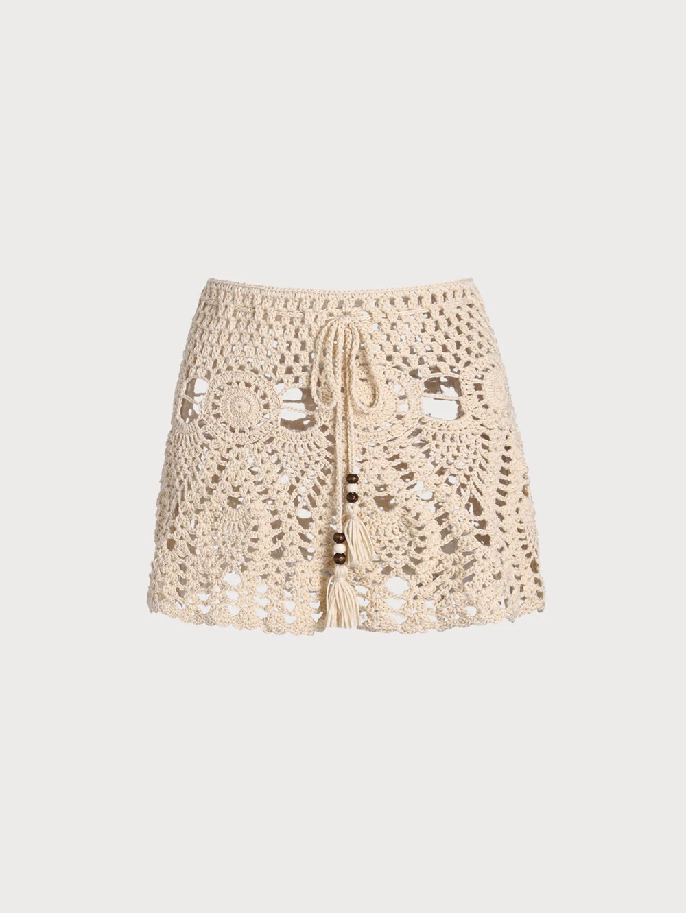 SAMIOL - Beige Acrylic Knit Crochet Cover-Up Skirt